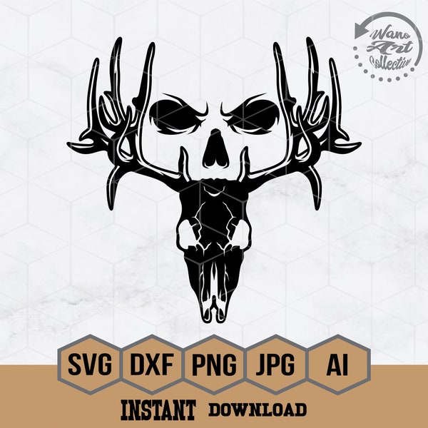 Deer Skull Face SVG Files | Deer Skull Svg | Skull Animal Svg | Deer Antler Skull svg | Deer hunting Svg | Hunting svg | Skull Cut File