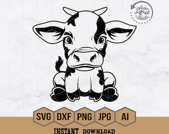 Cute  Cow Svg | Baby Farm Cow Sitting Svg | Farm Cow Svg | Cow Svg | Cute Cow Svg | Baby Calf Cutfile | Baby Cow Clipart | Cattle Cow Cricut