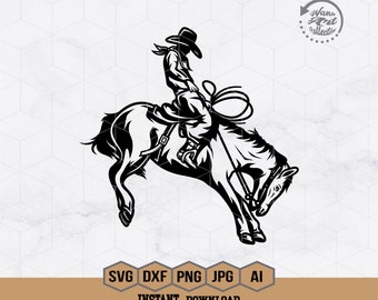 Rodeo Svg | Western Cowboy Svg | Cowboy Riding Horse Svg | Rodeo Cowboy Svg | Horse Svg | Rodeo Png | Cutting File for Cricut | Png Dxf  Eps