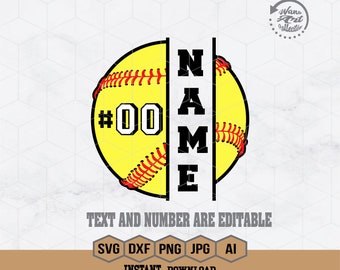 Split Softball Svg | Personalized Name Svg | Softball Svg | Softball Monogram | Softball Mom Clipart | Softball Cutfile | Png Eps Dxf Ai