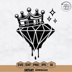 Diamond With Crown SVG | King SVG | Queen SVG | Rich Millionaire Royal Hustle Money | Cutfile Clipart Vector Digital Download Dxf Png Eps Ai