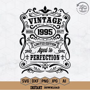 30th Birthday Svg | 30th Birthday Shirt | Vintage 1995 Svg | 1995 Aged to Perfection | Aged to Perfection Svg | 30th Birthday Gift Idea