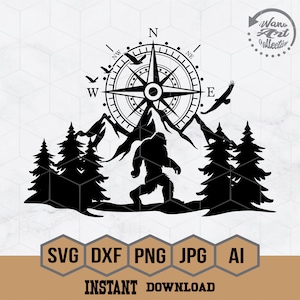 Pé Grande Svg | Pé Grande Svg | Cena de Montanha Svg | Bússola Svg | Caça nos EUA Svg | Arquivo de Corte de Acampamento | Chifre PNG | Clipart de Amante da Natureza