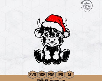 Könnte beinhalten: Eine Schwarzweißillustration eines Yaks, das einen roten Weihnachtsmann-Hut trägt. Das Yak sitzt mit gekreuzten Beinen und hat einen freundlichen Gesichtsausdruck.