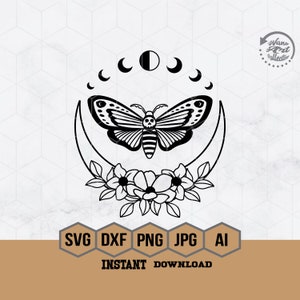 Floral Skull Moth SVG File | Mystical Moth svg | Mystical Moon SVG | Celestial Butterfly Svg | Dead Head Moth Clipart | Flying Insect Png