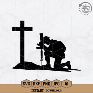 Soldier Kneeling Praying at Cross Svg | Fallen Soldier Svg | Praying Military Svg | Soldier Kneeling Praying Clipart | Veteran Shirt