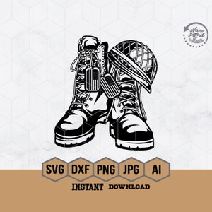 Combat Boots Svg | Soldier Gear Cutfile | Military Dad Shirt Png | Veteran Gift Idea | Patriotic Dxf | 4th of July Stencil | Army Clipart