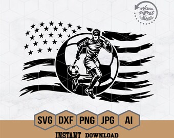 US Fußballspieler SVG | Fußball Junge geschnitten Datei | Fußball-Kind-Svg | Fußball | Fußball Ball | Sport Clipart | Fußball Geschenkidee |Png Eps Dxf Ai
