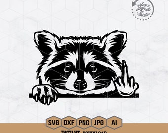 Raccoon Svg | Peeking Raccoon Svg | Raccoon Middle Finger Svg  | Peeking Animal Svg | Raccoon Tshirt | Wildlife Svg | Rodent Clipart | Png