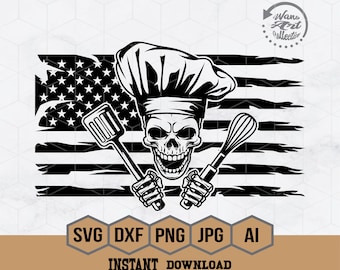 US Chef Skull Svg | US Master Chef Svg | Chef Svg | Chef Skull Clipart | Grill Master Svg | Chef Skull Shirt| Skeleton Chef Svg | Chef Png