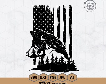 US Wolf Scene Svg | Wolf Pack Svg | Howling Wolf Svg | Wild Animal Svg | Wolf Pack Png | Wolf Svg | Wolves Svg | Clipart | Png Eps Dxf Ai
