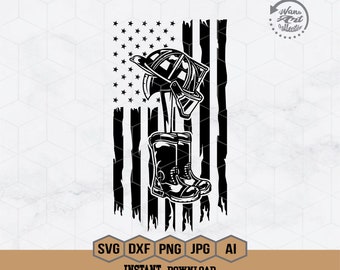 US Firefighter Tools Svg | Fire Fighter Axe Svg | Firefighter Boots Cut File| Fireman Hat Stencil | Fireman Gear Tshirt Design | Dxf | Png