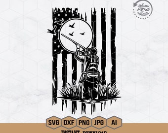 Caza de patos de EE. UU. Svg / Caza de patos Svg / Hombre cazador Svg / Cazador Svg / Clipart de cazador de patos / Archivos de cazador de patos para Cricut / Png Eps Dxf Ai