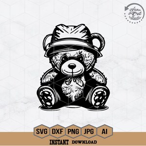 Cute Bear Svg | Cool Teddy Svg | Hip Hop Grizz Svg | Hippie Bear Clipart | Teddy with Hat Svg | Teddy Professor Clipart | Cool Hipster Svg