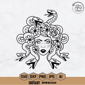 Medusa Svg | Floral Medusa Svg | Mythological Creature Svg | Snakes Svg | Snake Hair Svg | Medusa Png Dxf Eps Jpg