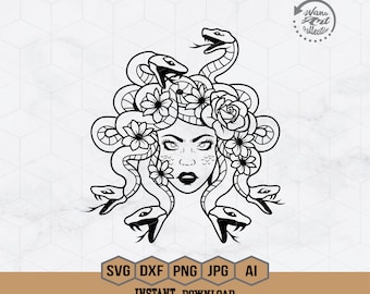 Medusa Svg | Floral Medusa Svg | Mythological Creature Svg | Snakes Svg | Snake Hair Svg | Medusa Png Dxf Eps Jpg