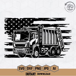 US Garbage Truck Svg | Waste Collector Svg | Trash Truck Svg | Waste Disposal Svg | Truck Collector Clipart | Garbage Svg | Recycle Png Dxf