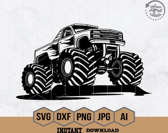 Camión monstruo SVG / Imágenes prediseñadas de camión monstruo / Camión SVG / Camión monstruo PNG / Camiseta de camión monstruo / Vehículo todoterreno / Archivos de corte / PNG DXF