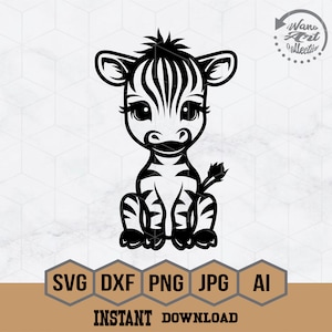 Cute Baby Zebra Svg | Baby Animal Clipart| Jungle Cut File | Zoo Stencil | Young Safari Animal T-shirt Design |Baby Zebra Dfx |Wild one PNG