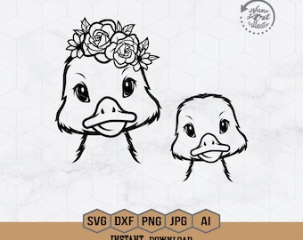 Söt blommig anka Svg | Söt ankansikte Svg | Bondgårdsanka Svg | Ankaunge Svg | Anka med blommor Svg | Bondgårdsdjur Svg | Anka Png Dxf Eps Ai