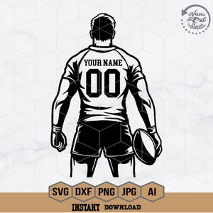 Jugador de rugby Svg / Nombre personalizado / Nombre de rugby / Fútbol Svg / Equipo de rugby / Clipart de rugby / Papá de rugby Png / Camiseta de rugby / Png Dxf Eps
