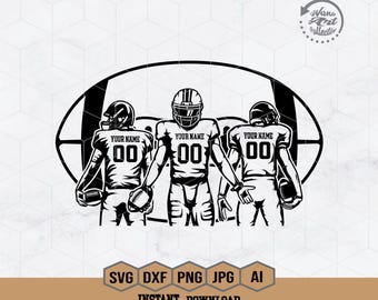 3 Football Players Svg | Football Svg | Football Team | Football Name | Football Season | Superbowl Clipart | Football Shirt | Png Dxf Eps