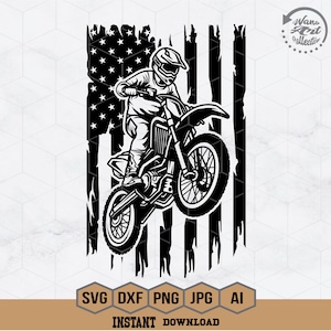 Amerikaanse Motocycle Racer Svg | Motorcross-svg | Crossmotor Svg | Race-svg | Biker-svg | Crossmotor-svg | Motorcross Svg-bestanden voor Cricut | Png dxf