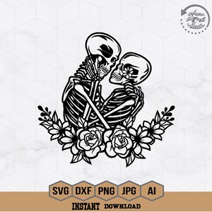 Kissing Skeleton Svg | Skeleton Lover Svg | Skeleton Svg | Lovers Svg | Undying Love Svg | Floral Skeleton Clipart | Kissing Scene Cutfile