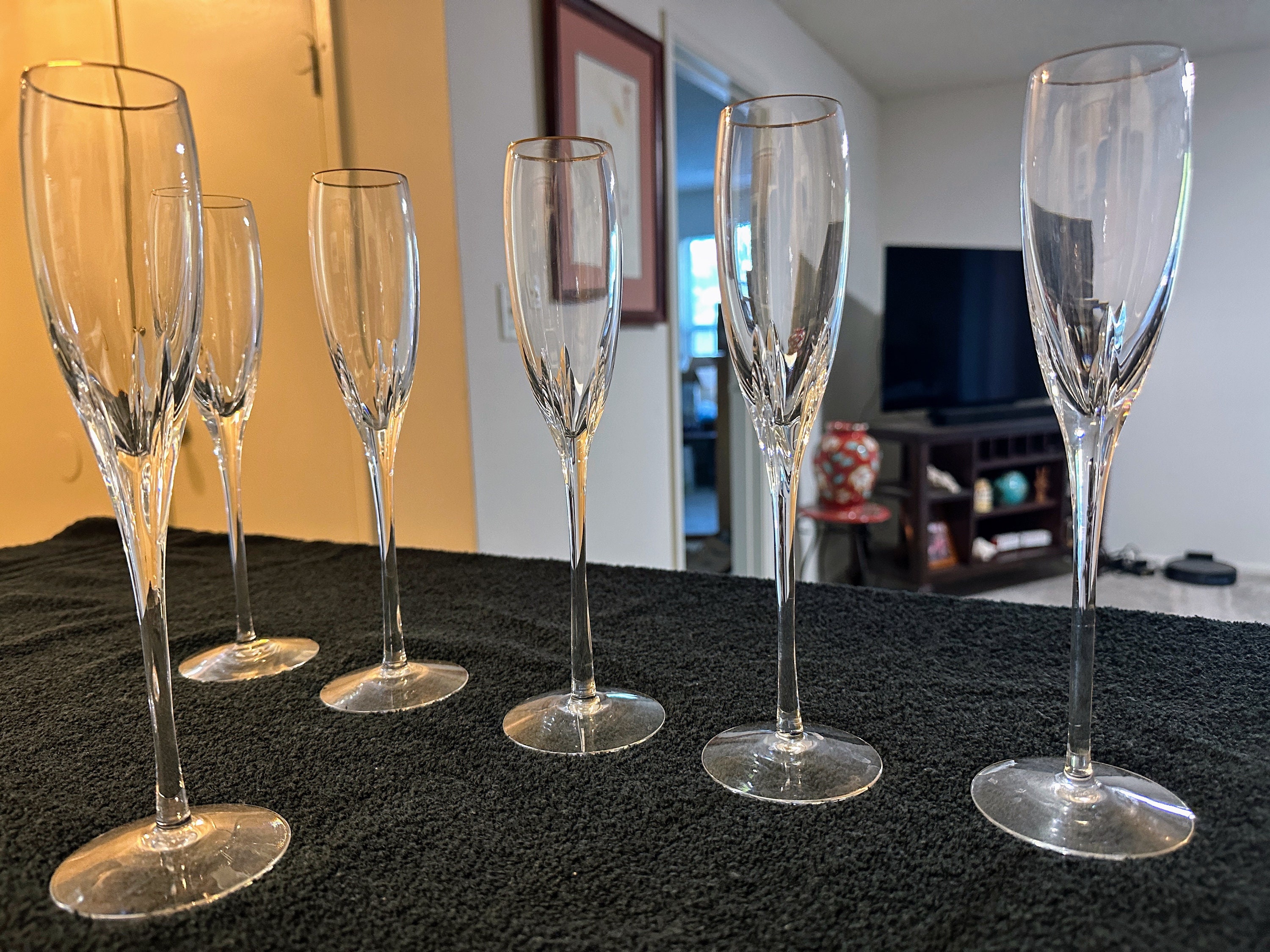 6 Lenox Cut Crystal Firelite 22K Gold Trim Champagne Flutes Etsy