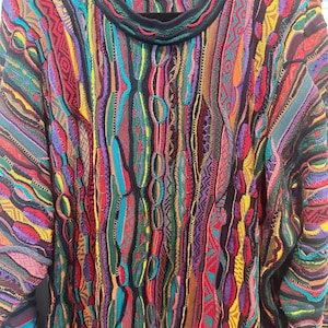 COOGI AUSTRALIA Mens Size XL 3D Knit Colorful Multicolor Sweater Pullover Excellent