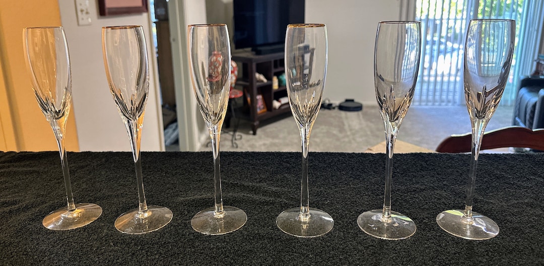 6 Lenox Cut Crystal Firelite 22K Gold Trim Champagne Flutes Etsy