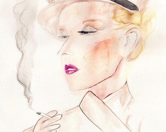 Thierry Mugler Otoño/Invierno 1986 Dibujo original de acuarela