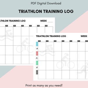 Registro, rastreador y diario de entrenamiento de triatlón: carta en PDF imprimible