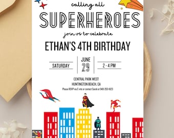 Invitación de cumpleaños "Llamando a todos los superhéroes" (Descarga digital)