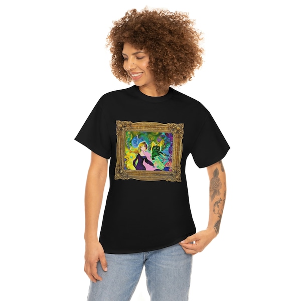 Trippy T-shirt Cat and Woman Psychedelic