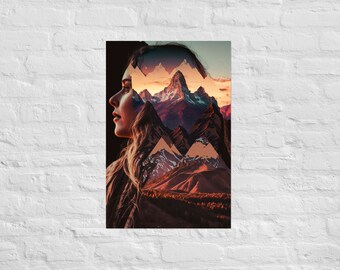Boho Mountains and Sunset Woman - Abstract Art Painting