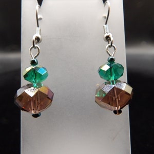 Green and purple fire-polished Czech glass earrings