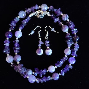 Purple amethyst necklace and earring set