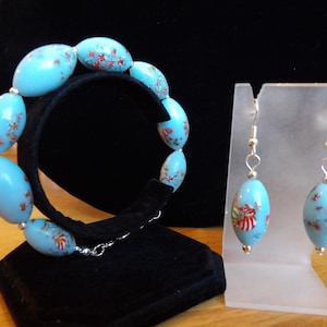 Robin&#39;s egg blue vintage Japanese millefiori bracelet and earring set