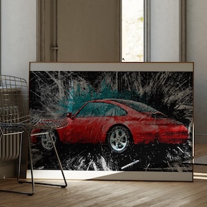 Abstract Red Sports Car Wall Art - Bold Automotive Poster, Modern Car Art Print, Car Lover Gift, Unique Red Car Wall Decor, Gift for Him