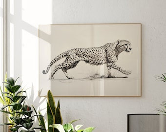 Cheetah Cats Sketch, Aesthetic Statement Wall Art, Minimalist Modern Design Print, Trendy Living Room Decor, Cute Vintage Animal Art
