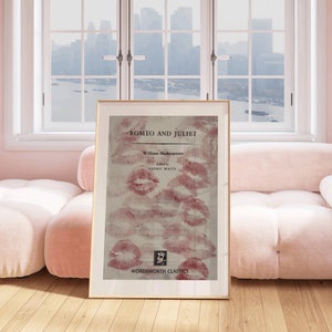 Literary Classics Wall Art, Shakespeare Romeo and Juliet Book Cover, Romantic Vintage Lipstick Print, Book Lovers Art, Aesthetic Book Gift