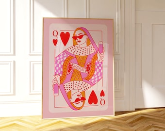 Koktajlowa reprodukcja sztuki Queen of Hearts, dekoracja na imprezę w stylu retro Y2K (do pobrania w wersji cyfrowej)