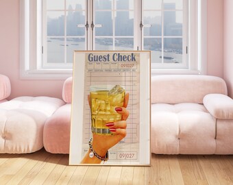 Retro Cheers Guest Check Print, Trendy Bar Cart Decor (Digital Download)