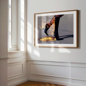Independent Woman Flaming Heels, Boots on Fire Statement Wall Art, Minimalist Luxury Modern Design, Aesthetic Trendy Decor, Female Empower