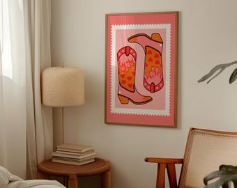 Retro Cowboy Boots Art Print, Boho Western Decor (Digital Download)