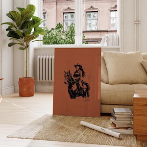Western Cowgirl Wall Art, Retro Cowboy Print, Vintage Howdy Poster, Boho Cowgirl Decor, Minimalist Farmhouse Art, Wild West Room Decor