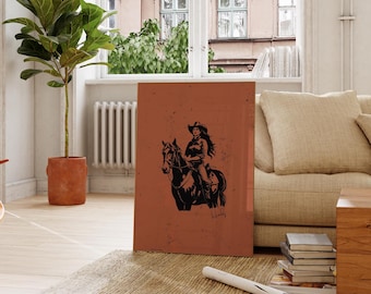 Vintage Cowgirl Print, Retro Western Wall Art, Farmhouse Decor