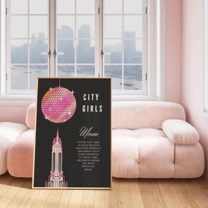 Plakat estetyczny City Girls, szykowny wystrój apartamentu w Nowym Jorku, Nowy Jork, dyskoteka, modna sztuka ścienna Preppy, luksusowa moda, Gossip Girl, stare pieniądze