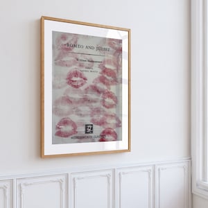 Shakespeare Romeo and Juliet Book Cover Poster with Lip Prints, Literary Romance Vintage Wall Art for Home or Office - FRAMED & SHIPPED